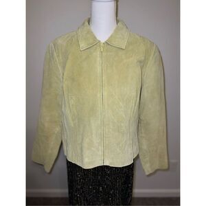 100% Leather Suede Jacket Lightweight Green PXL